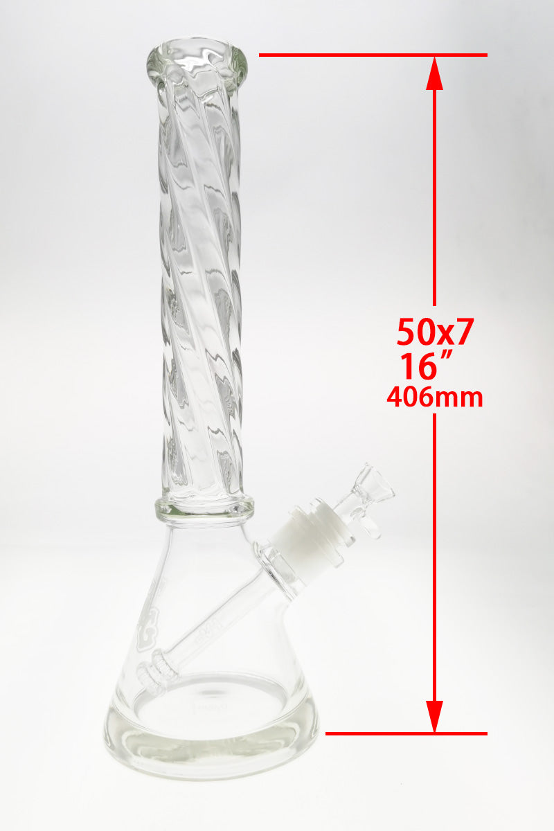 TAG 16" Beaker Bong with Helical Rod, 50x7MM Thick Glass, and 28/18MM Downstem - Front View