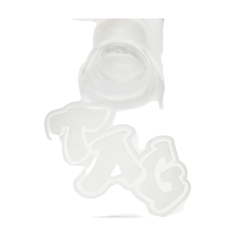 Close-up of TAG logo on 16" Beaker Bong with Helical Rod, 50x7MM thick glass, clear design