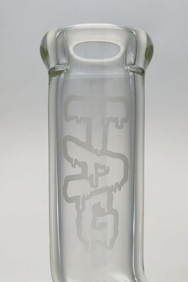 TAG 16" Beaker ZONG Bong with 50x7MM thickness and 18/14MM Downstem, clear glass, front view