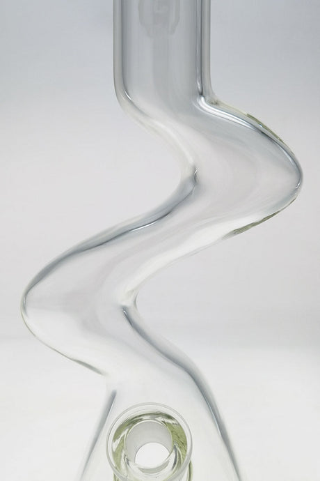 Close-up of TAG 16" Beaker ZONG with 50x7MM glass and 18/14MM Downstem, showcasing its unique zigzag design.