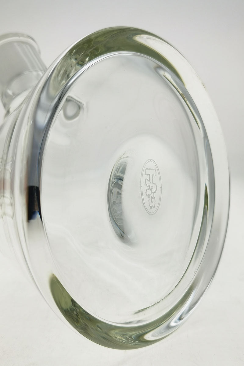 Close-up of TAG 16" Beaker ZONG base with Thick Ass Glass logo, showcasing 7mm thick glass