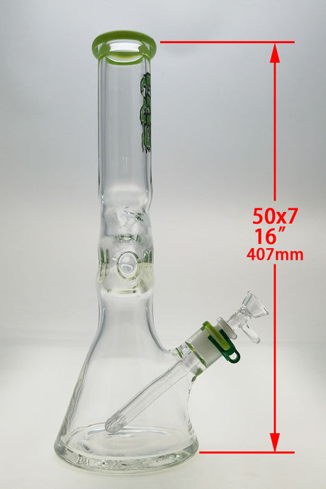 TAG - 16" Beaker ZONG with 18/14MM Downstem, 50x7MM thick glass, front view on white background