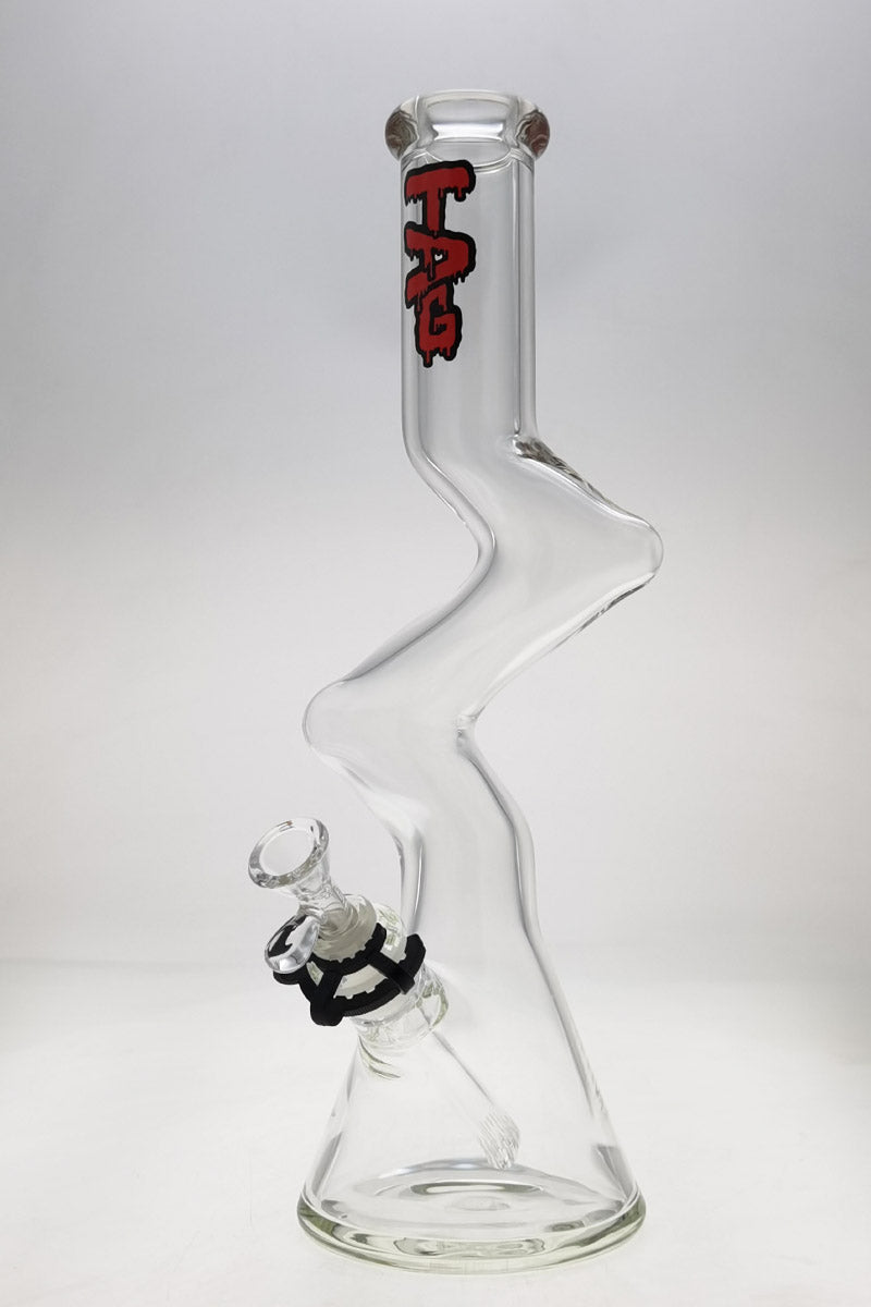 TAG 16" Beaker ZONG Bong with 50x9MM thickness and 18/14MM Downstem, front view on white background