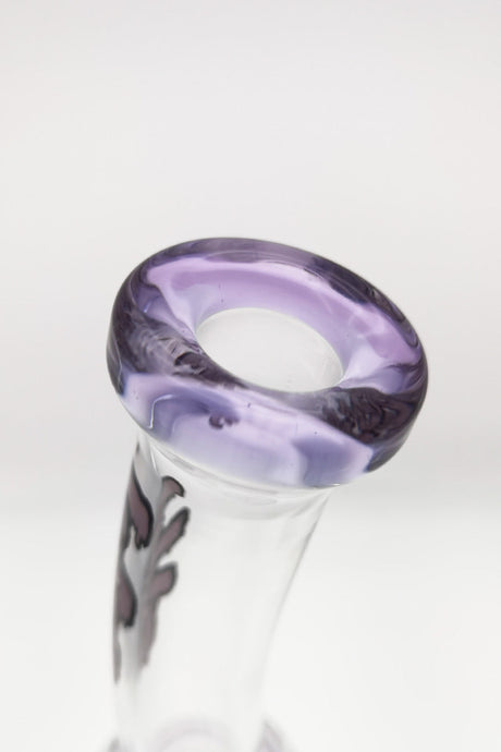 Close-up of TAG 16" Bong's purple mouthpiece, showcasing the bent neck and honeycomb design.