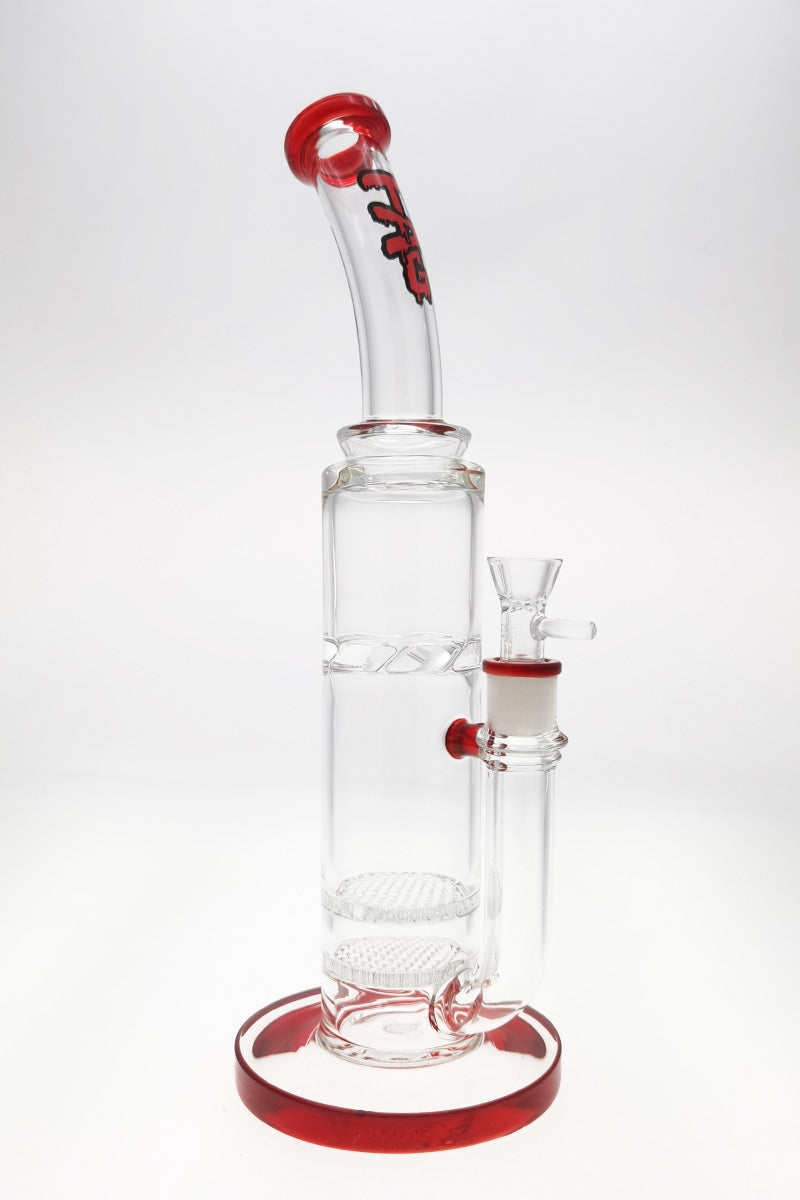 TAG 16" Bent Neck Bong with Double Honeycomb and Spinning Splash Guard, Front View