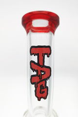 TAG logo on 16" Bent Neck Double Honeycomb Bong with Red Accents - Close-up
