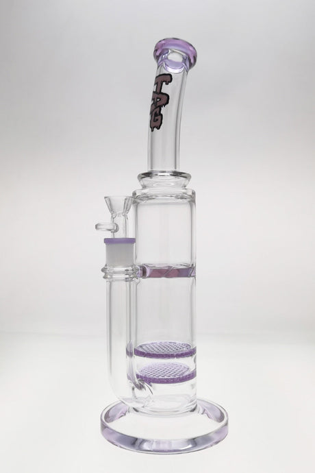TAG 16" Bent Neck Bong with Double Honeycomb, Spinning Splash Guard, Purple Accents