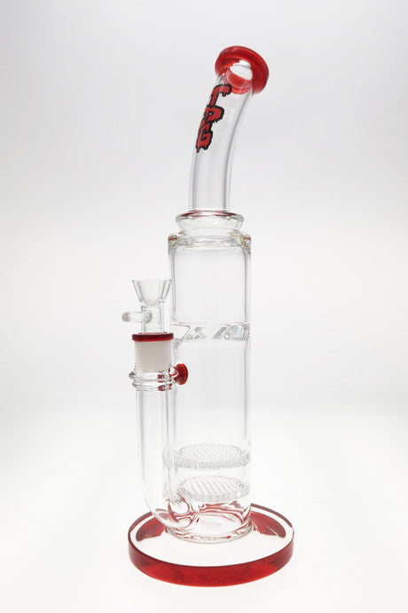 TAG 16" Bent Neck Double Honeycomb Bong with Spinning Splash Guard, Red Accents