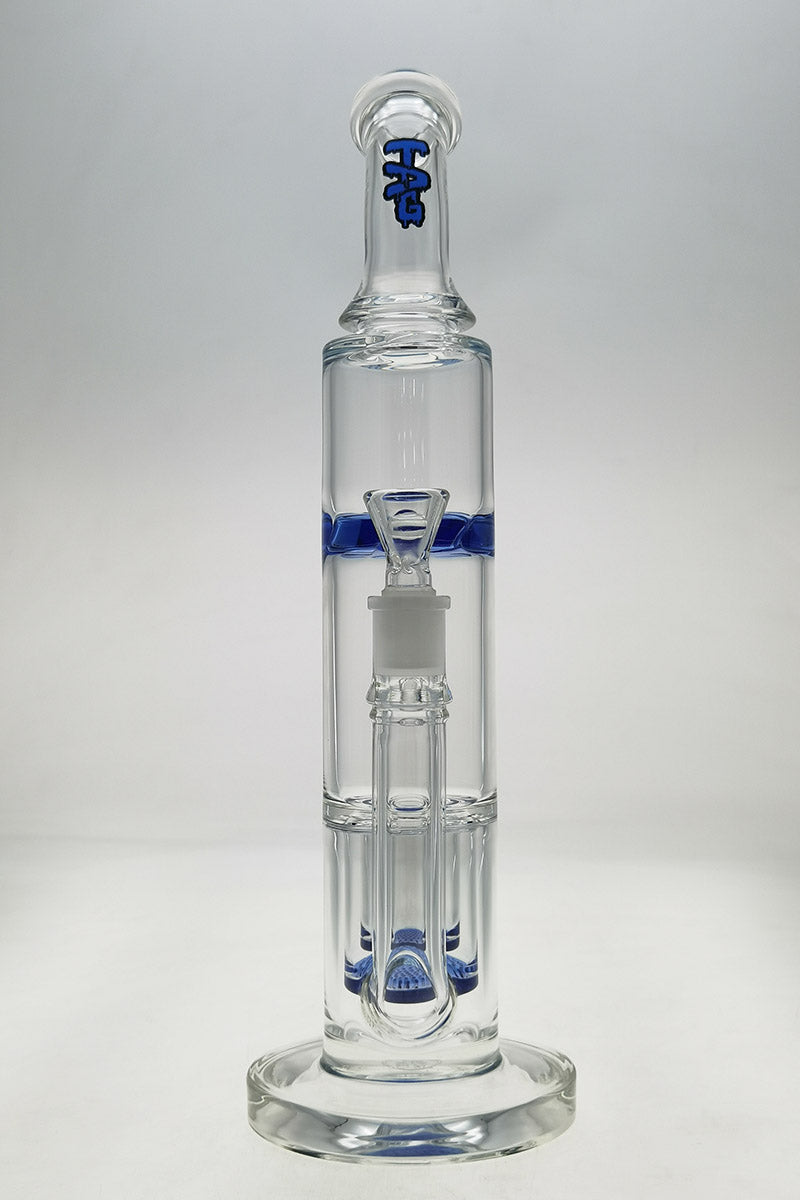 TAG 16" Bent Neck Bong with Double Honeycomb & Spinning Splash Guard, 18MM Female Joint