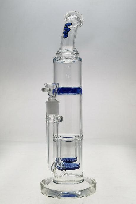 TAG 16" Bent Neck Bong with Double Honeycomb, Spinning Splash Guard, Blue Accents