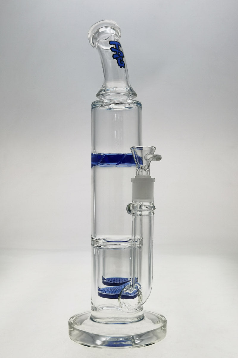 Thick Ass Glass 16" Double Honeycomb Bong with Spinning Guard, Blue Accents, Side View