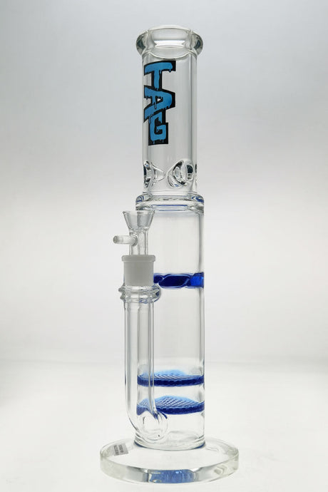 TAG 16" Double Honeycomb Bong with Spinning Splash Guard, Clear with Blue Accents