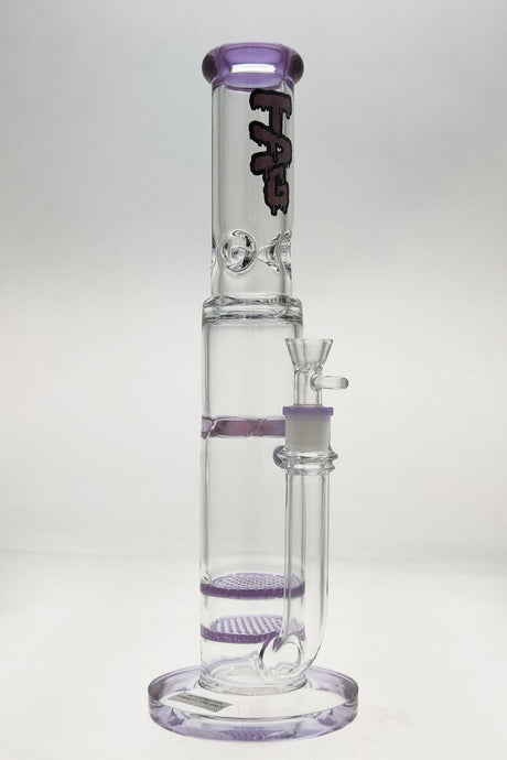 Thick Ass Glass 16" Quartz Bong with Double Honeycomb and Spinning Guard in Purple, Front View