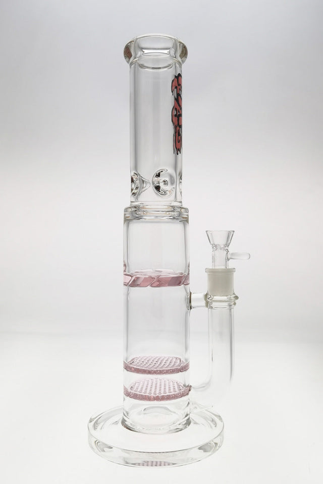 Thick Ass Glass 16" Quartz Bong, Double Honeycomb, Spinning Guard, Clear Variant, Front View