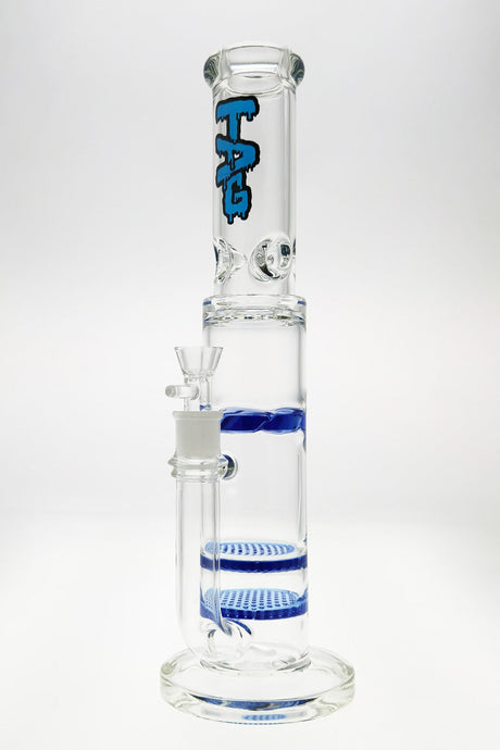 TAG 16" Double Honeycomb Glass Bong with Spinning Splash Guard and Blue Accents