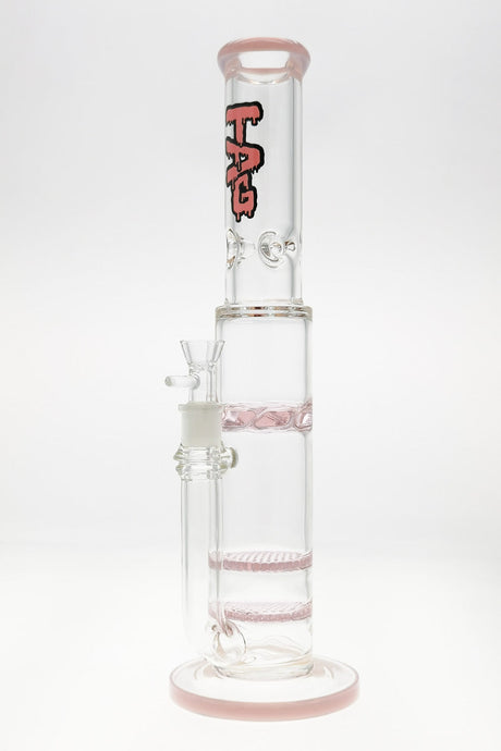 TAG 16" Double Honeycomb Bong with Spinning Splash Guard, Pink Accents, Front View