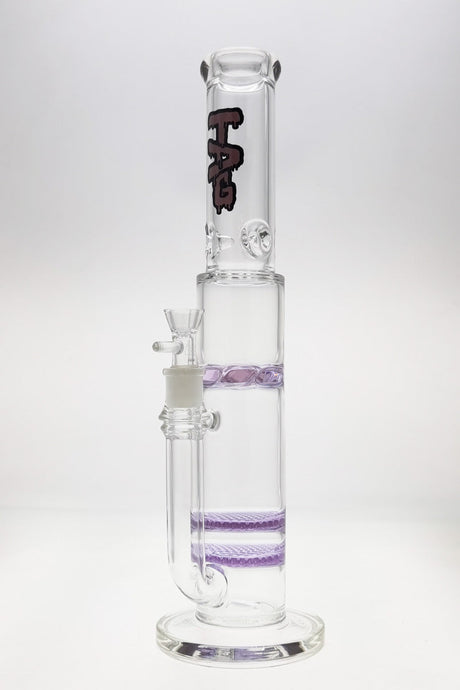 TAG 16" Double Honeycomb Bong with Purple Accents, 18MM Female Joint, Front View