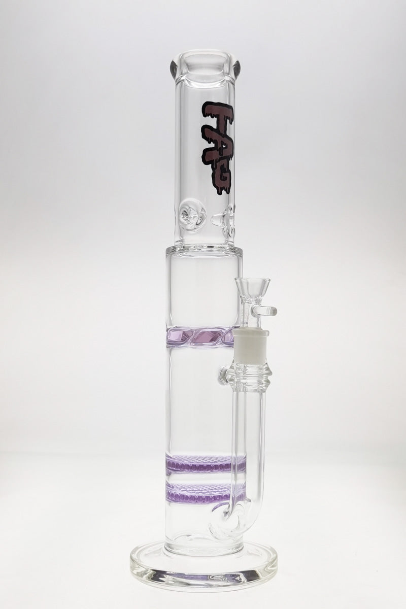 TAG 16" Double Honeycomb Bong with Spinning Splash Guard, Purple Accents, Front View
