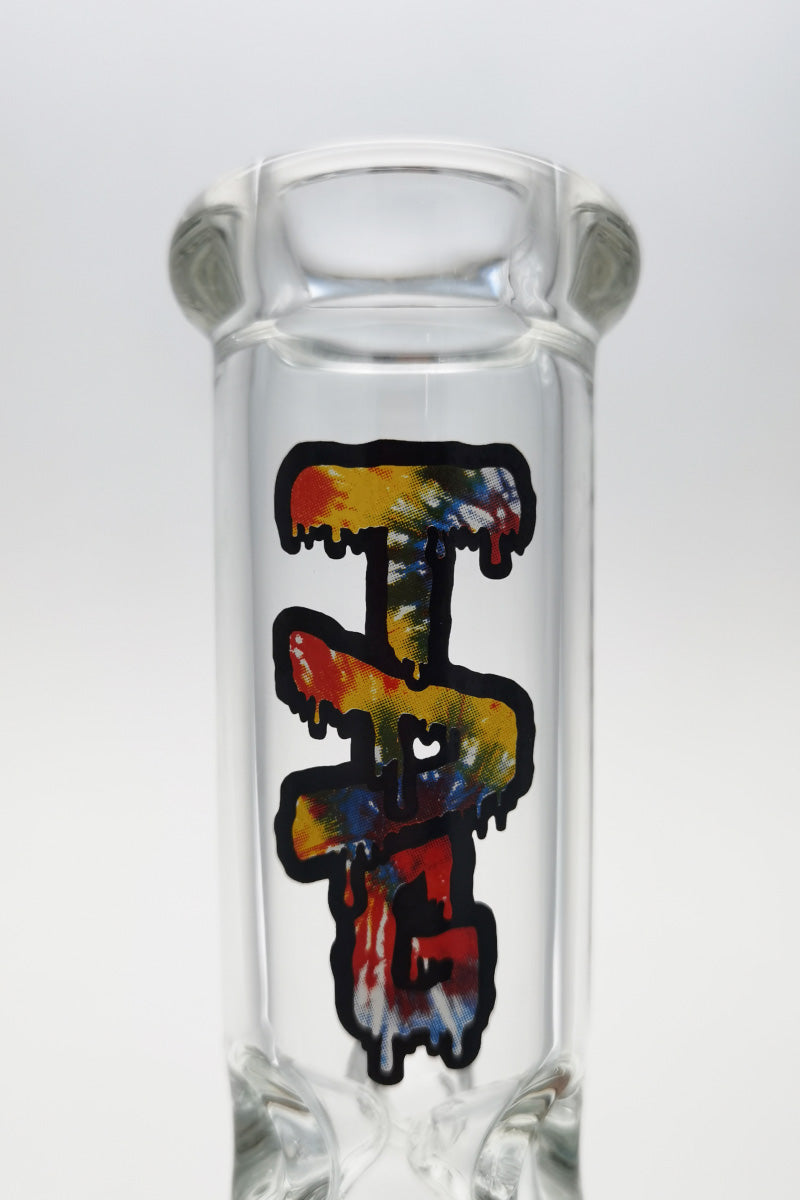 TAG 16" Bong with Double Netted Disc Diffuser, Tie Dye Design, Front View on White Background