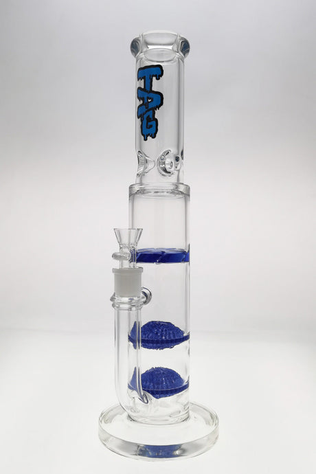 TAG 16" Double Disc Diffuser Bong with Blue Accents, 18MM Female Joint, Front View