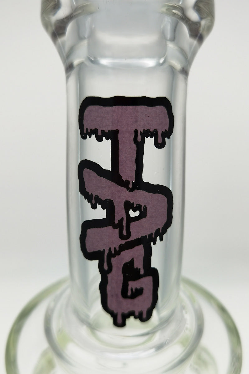 Close-up of TAG bong logo on Double UFO Inverted Showerhead Klein Recycler