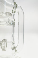 Close-up side view of TAG 16" Double UFO Inline to Showerhead Klein Recycler Bong, 18MM Female joint