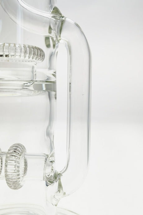 Close-up side view of TAG 16" Double UFO Inline to Showerhead Klein Recycler Bong, 18MM Female joint