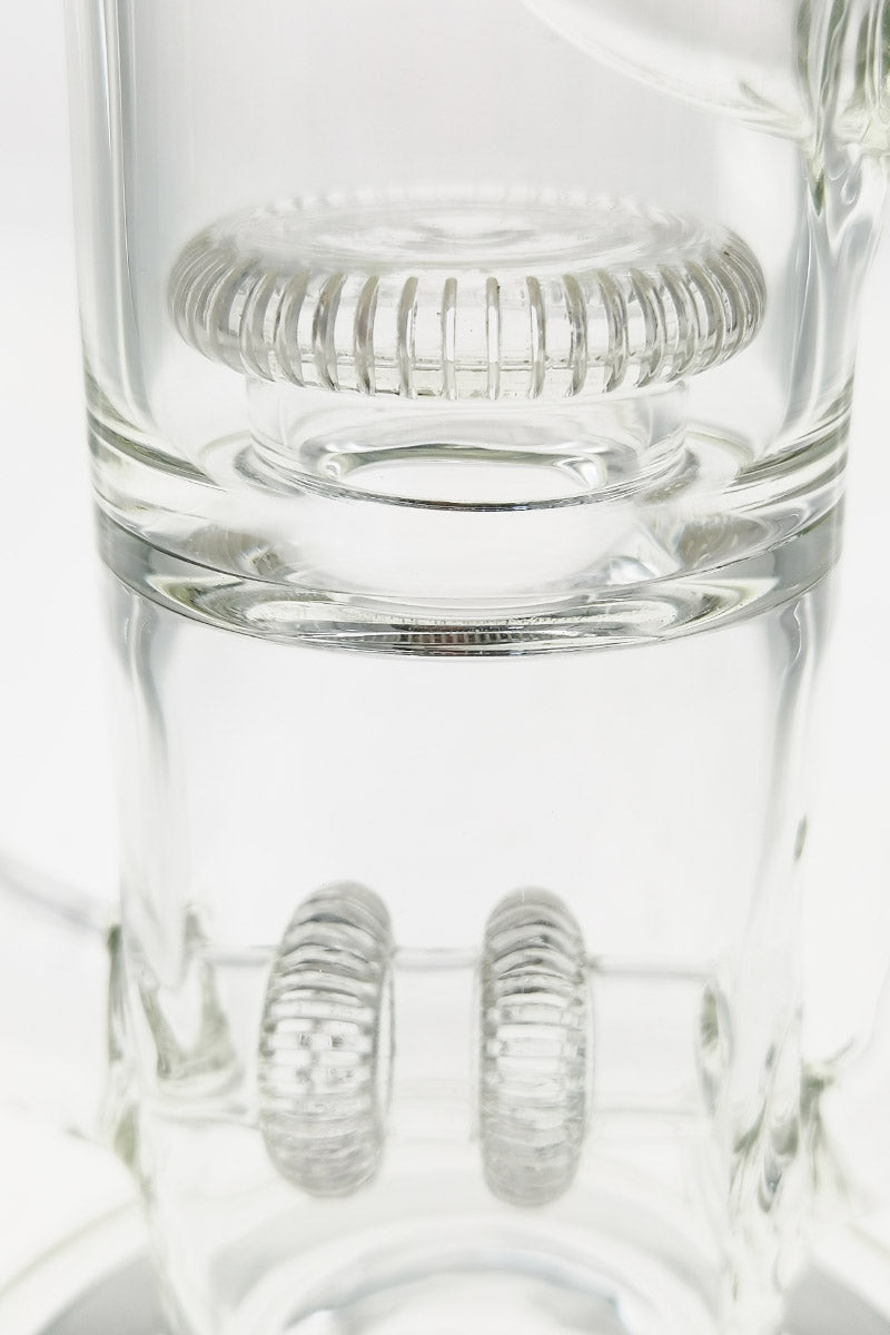 Close-up of TAG 16" Double UFO Inline to Showerhead Klein Recycler Bong Percolators