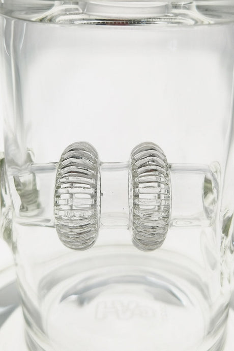 Close-up of TAG 16" Double UFO Inline Glass Bong with Super Slit Inverted Showerhead