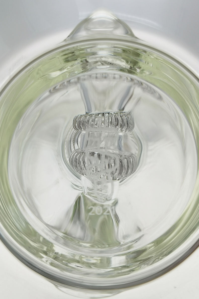 TAG 16" bong with double UFO and inverted showerhead percs, top view on white background