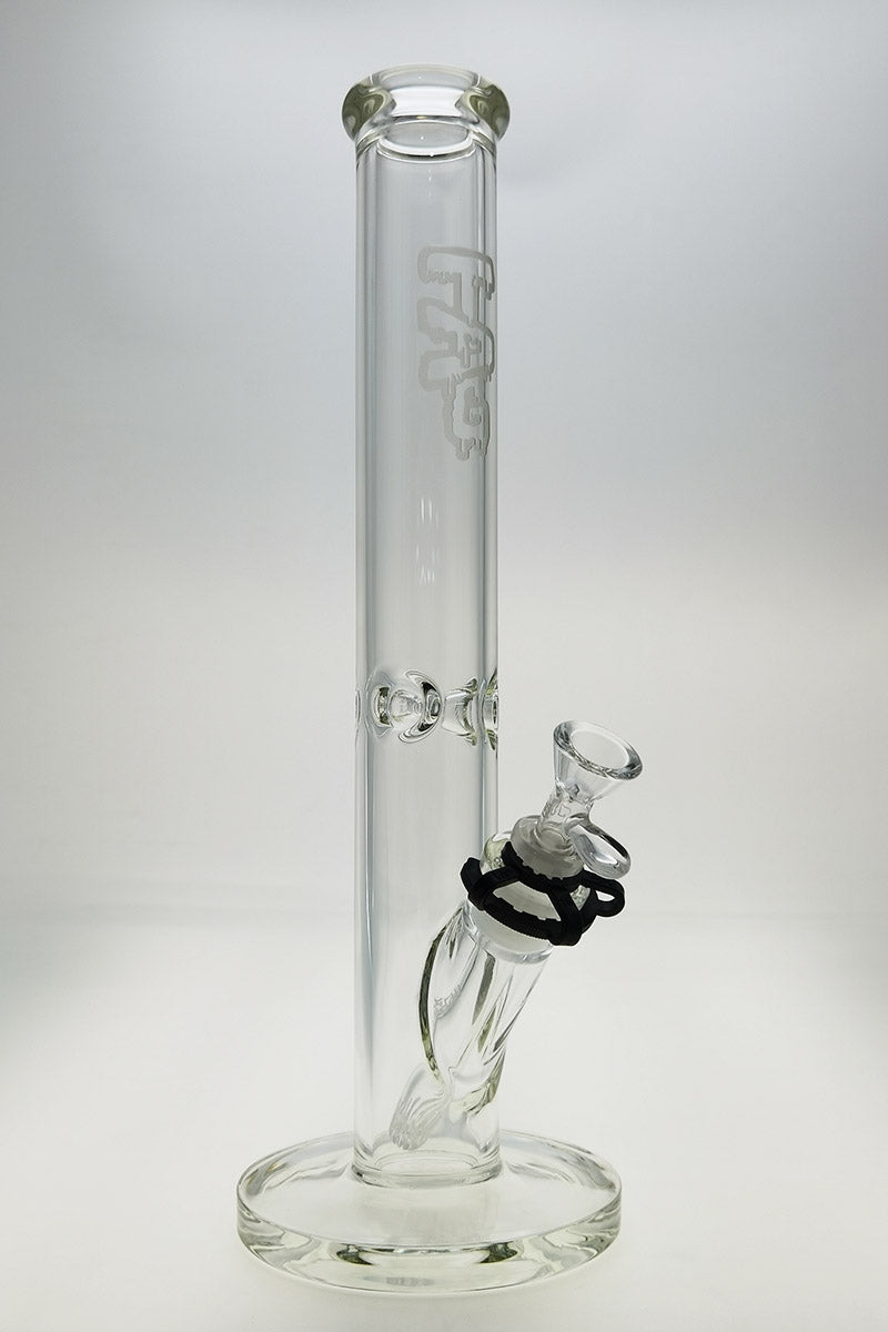 TAG 16" Straight Tube Bong, 7mm Thick Glass, 18/14MM Downstem, Front View on White Background