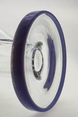Close-up of TAG 16" Straight Tube Bong base with Thick Ass Glass logo, 50x9MM, clear quartz