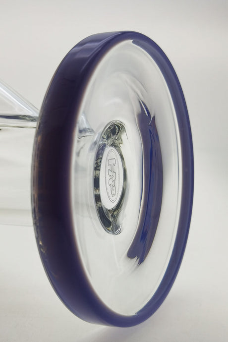 Close-up of TAG 16" Straight Tube Bong base with Thick Ass Glass logo, 50x9MM, clear quartz