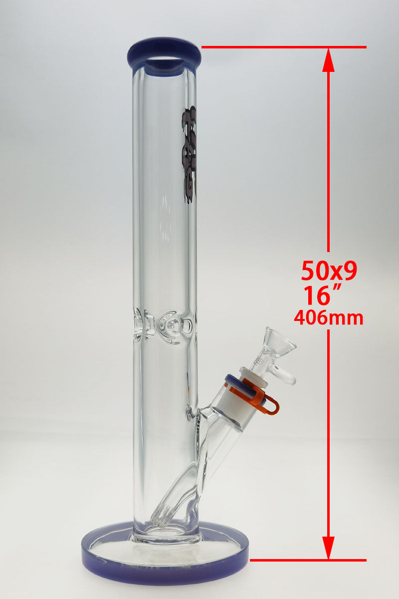 TAG 16" Straight Tube Bong, 50x9MM, Front View with 18/14MM Downstem