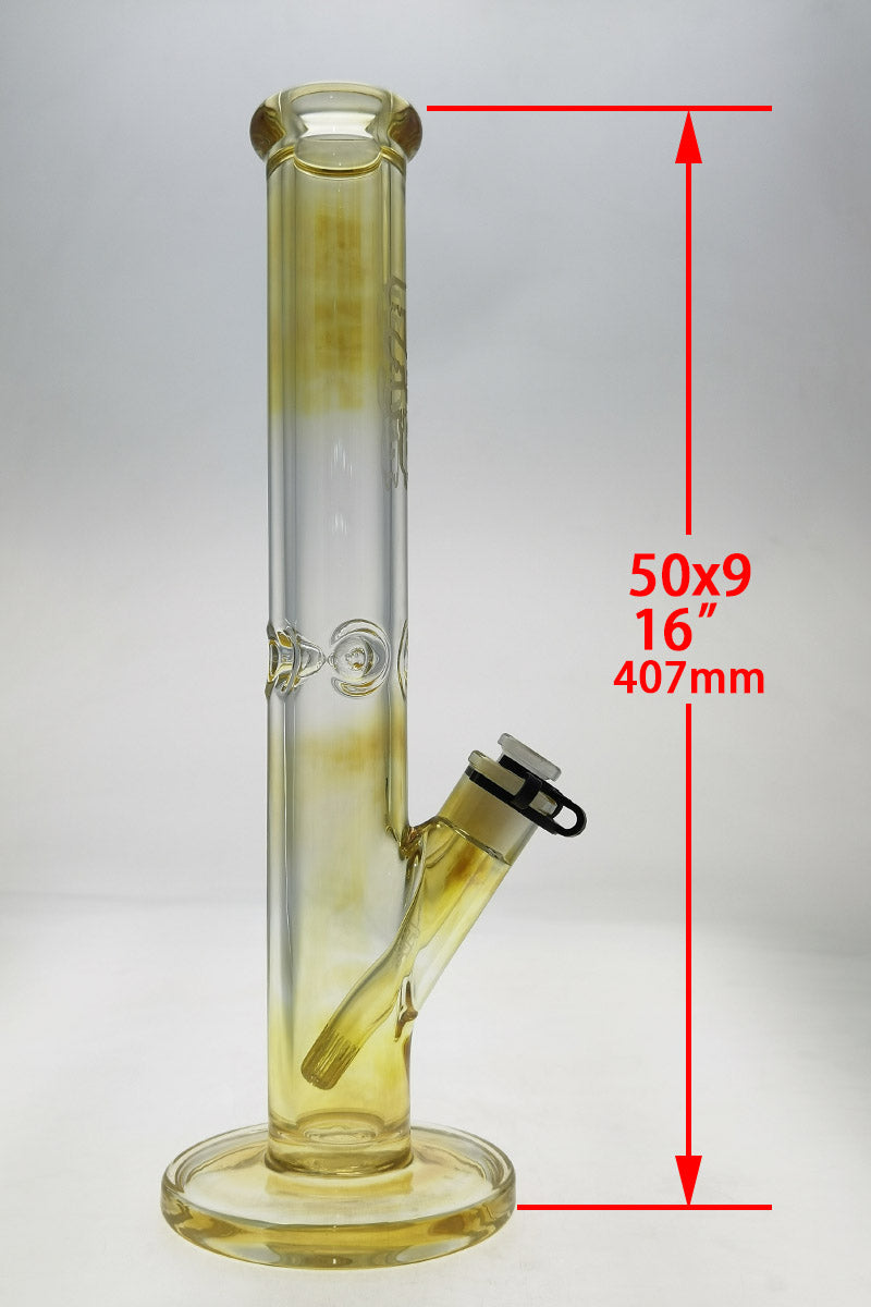 TAG 16" Straight Tube Bong with 50x9MM thickness and 18/14MM Downstem, front view on white