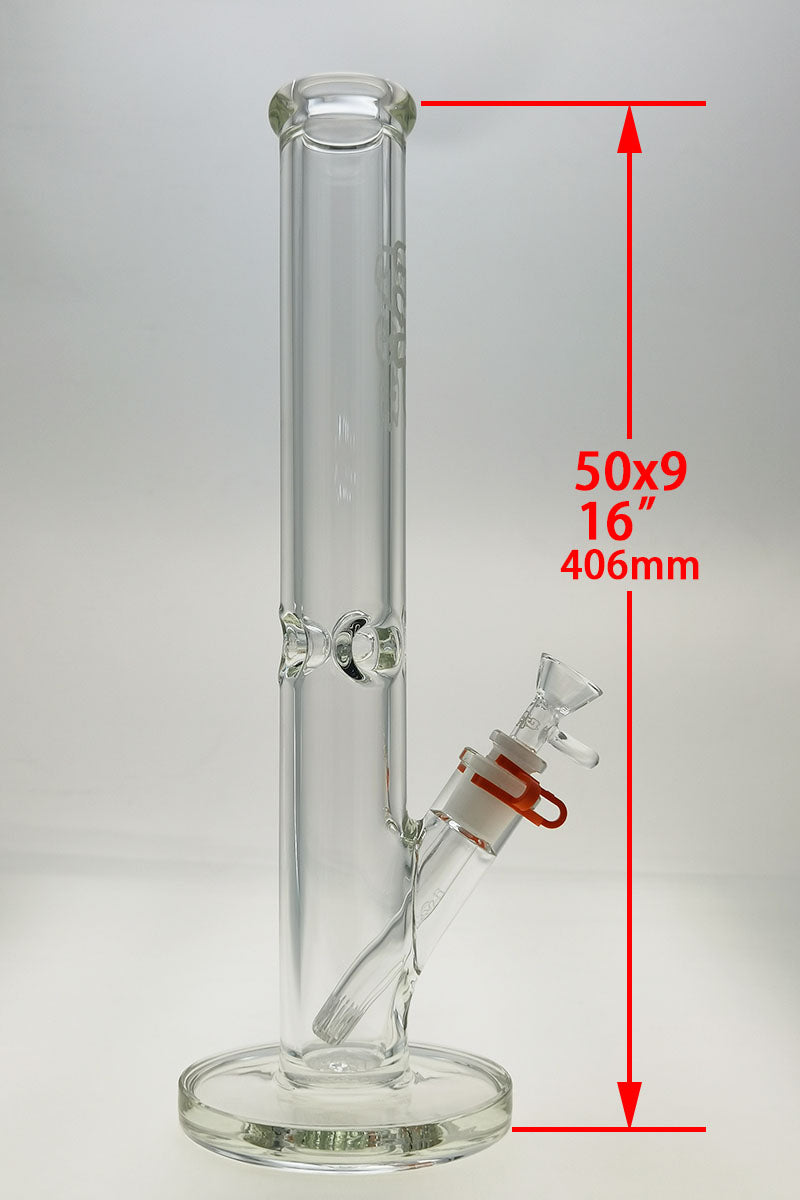 TAG - 16" Straight Tube Bong 50x9MM with 18/14MM Downstem - Front View
