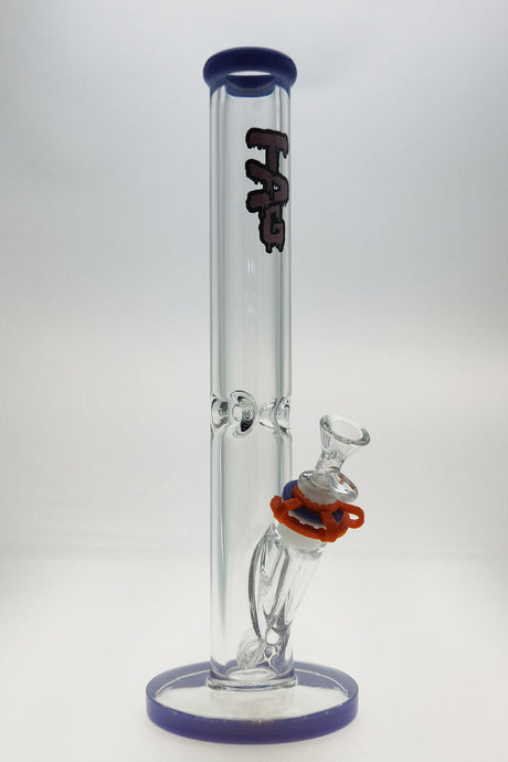 TAG 16" Straight Tube Bong 50x9MM with 18/14MM Downstem, Front View on White Background