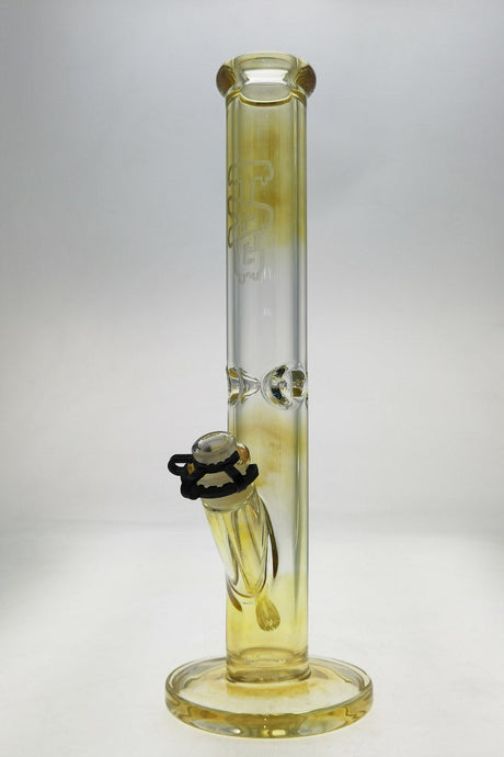 TAG 16" Straight Tube Bong, 50x9MM with 18/14MM Downstem, Wavy Sandblasted Logo in Silver Fume