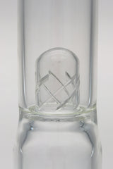 Close-up of TAG 16" bong with inline percolator and helical dome splash guard, 4mm thick glass
