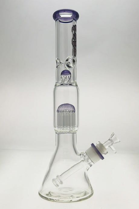 Thick Ass Glass 17" Beaker Bong with Purple 16-Arm Tree Percolator and Quartz Downstem, Front View