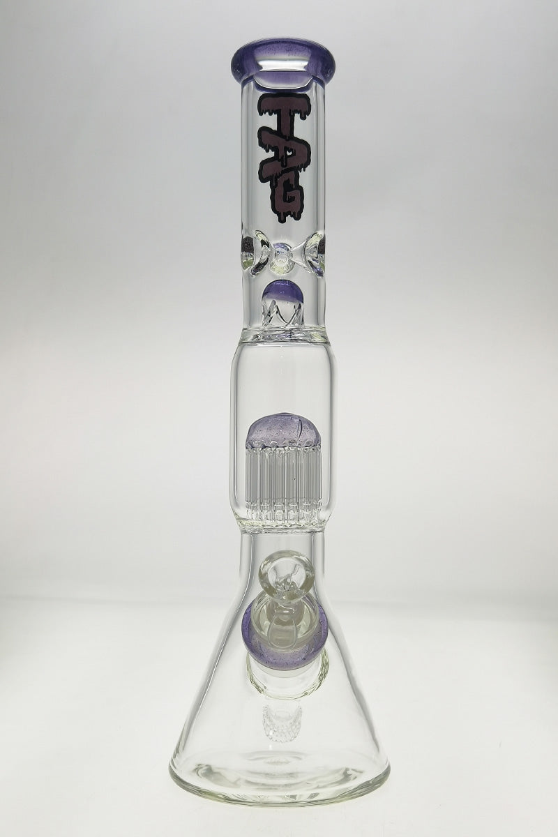 TAG 17" Beaker Bong with Fixed 16-Arm Tree Percolator, 7mm Thick Glass, Front View