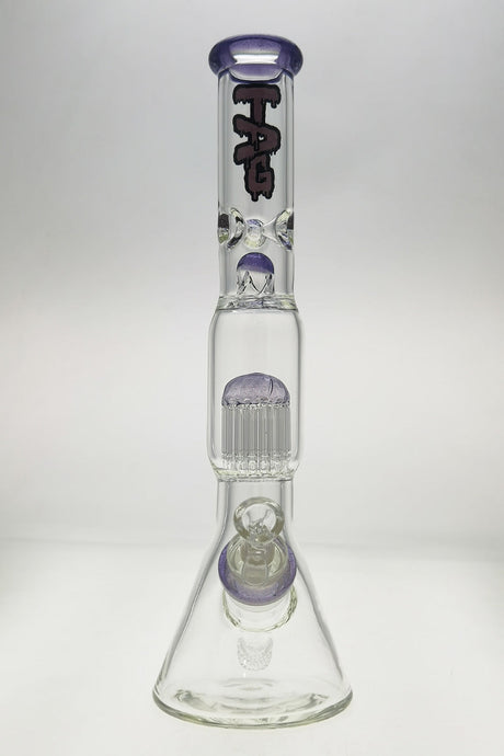 Thick Ass Glass 17" Clear Beaker Bong with Purple 16-Arm Tree Percolator and Quartz Downstem, Front View