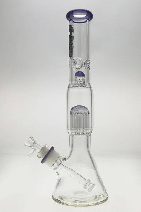 Thick Ass Glass 17" Clear Beaker Bong with Purple 16-Arm Tree Percolator - Front View