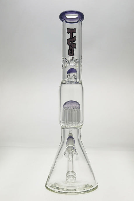 Thick Ass Glass 17" Beaker Bong with Purple 16-Arm Percolator and Quartz Downstem, Front View