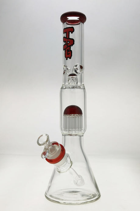 TAG 17" Beaker Bong with Fixed 16-Arm Tree Percolator, 50x7MM, Red Accents, Front View