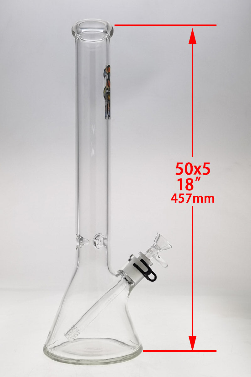 TAG 18" Beaker Bong with 50x5MM thickness and 18/14MM downstem, front view on white background