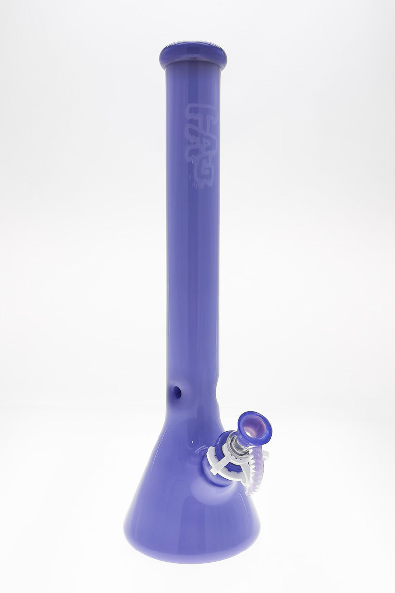 TAG 18" Beaker Bong in Tie Dye Purple with 18/14MM Downstem, Front View on White Background