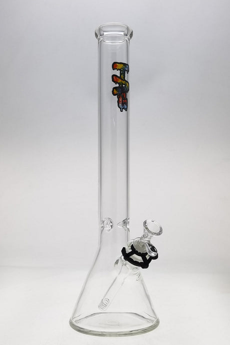 TAG 18" Beaker Bong in Clear Borosilicate Glass with Wavy Tie Dye Label and Thick Base