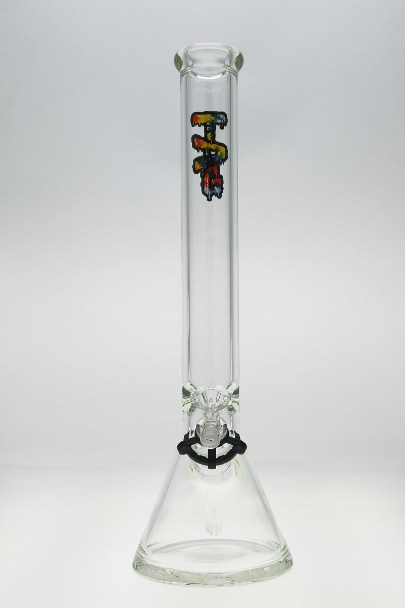 TAG 18" Rasta Beaker Bong 50x7MM with 18/14MM Downstem, Front View on White Background
