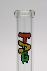 TAG Rasta Logo on 18" Beaker Bong, 50x7MM Thick Glass, Front View on White Background